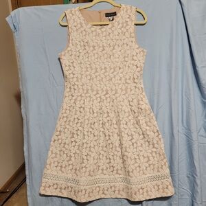 Jessica Howard Lace Floral Sleeveless Lined Biege/Cream A-Line Midi Dress Sze 12